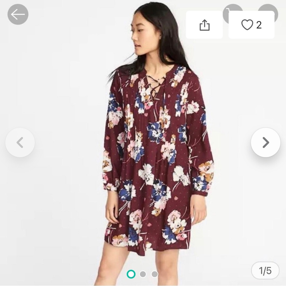 Old Navy Women’s Floral Pin Tuck Lace Up Dress Burgundy Small